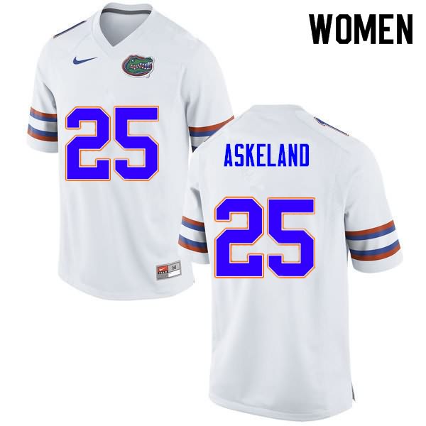 Women's NCAA Florida Gators Erik Askeland #25 Stitched Authentic Nike White College Football Jersey YVR8765SA